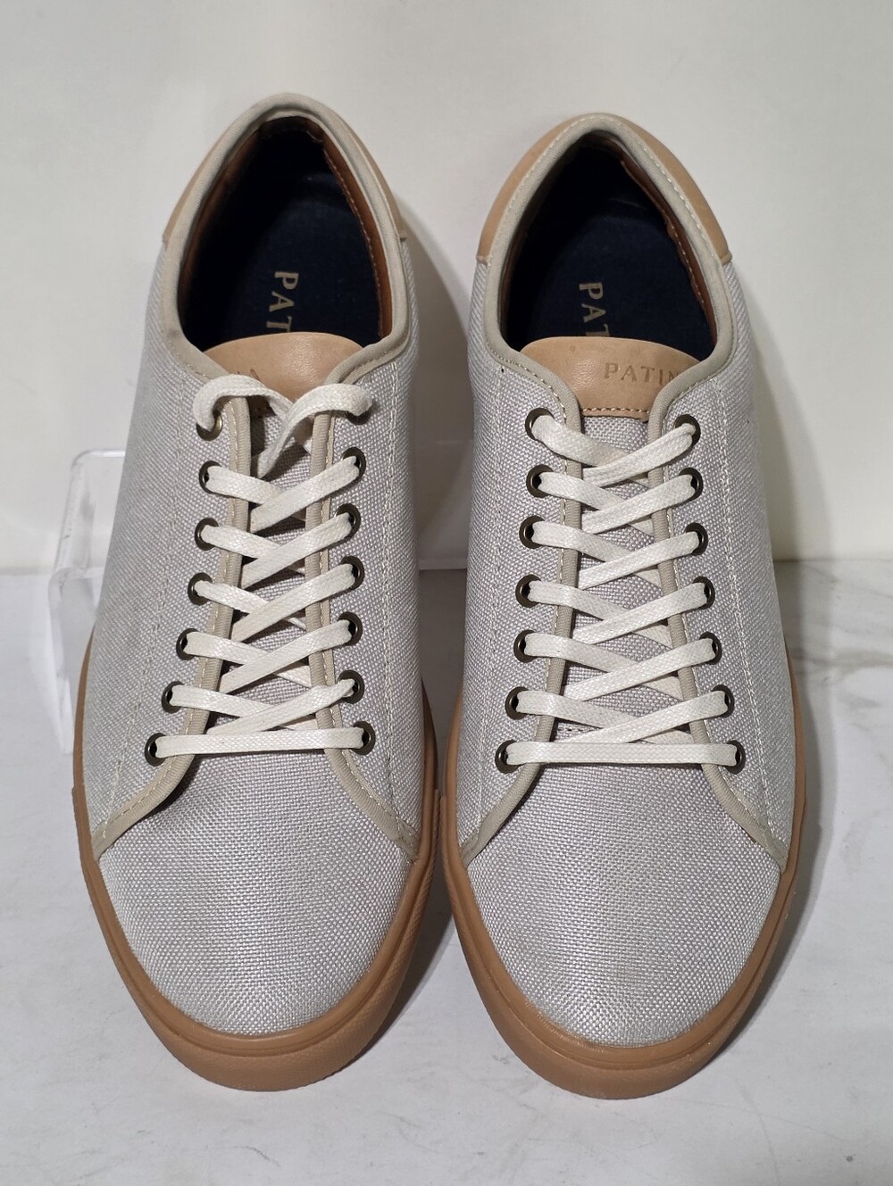 NWOT PATINA MEN'S LOW TOP CANVAS LEATHER SNEAKERS GUM SOLE SZ8